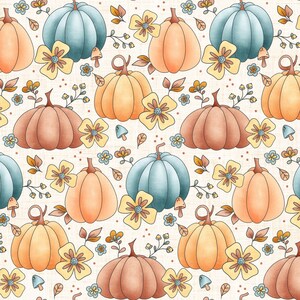 Fall Pumpkin Floral Fabric, Fabric by the Yard, Fall Fabric, Krystal Winn, Broadcloth, Quilting Cotton, Minky, Knit fabric, Canvas, Jersey