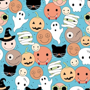 Spooky Smiley Halloween Fabric, Ghost Witch Vampire, Fabric by the Yard, Little Smile Makers, Quilting Cotton, Bamboo, Jersey, Canvas