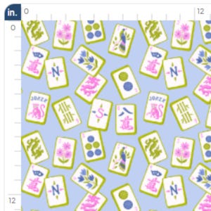 Blue Mahjong Tile Fabric by the Yard, Chinese Game print, Lily Girl Paper image 2