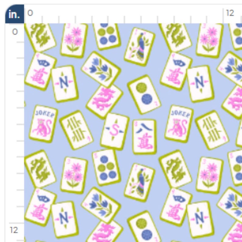 Blue Mahjong Tile Fabric by the Yard, Chinese Game print, Lily Girl Paper image 2