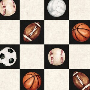 Rutigt sporttyg, basket, baseboll, fotboll, tyg per meter, Cate & Rainn, quiltat bomullstyg, stickat tyg, fransk frotté