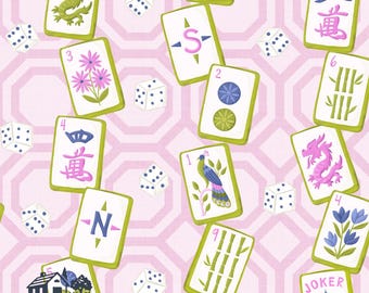 Tissu mahjong rose pour carreaux, impression de jeu chinois, papier nénuphar