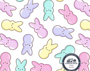 Tela de conejito de caramelo pastel, estampado de Pascua, Julie Storie Designs