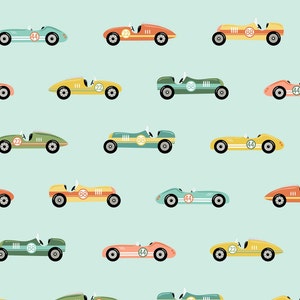 Retro Race Car Fabric, Fabric by the Yard, Vehicle Fabric