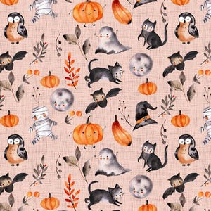 Cute Halloween Fabric, Pink Halloween Fabric, Fabric by the Yard, Petit Foan, Quilting Cotton, Knit Fabric, Sateen, Broadcloth, Minky