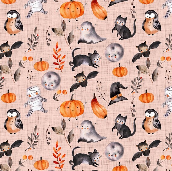 Süßer Halloween Stoff, Pinker Halloween Stoff, Patchworkstoff