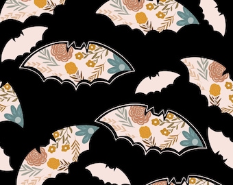 Halloween Bat Fabric, Boho Halloween Fabric, Fabric by the Yard, Heather Design Co, Quilting Cotton, Knit Fabric, Canvas, Minky, Jersey