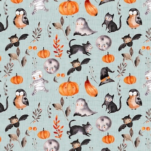 Cute Halloween Fabric, Ghost Pumpkin Bat Fabric, Fall Fabric, Fabric by the Yard, Petit Faon, Quilting Cotton, Knit Fabrics, Canvas, Minky