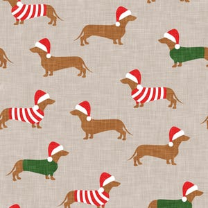 Christmas Dachshund Fabric, Santa Dog Fabric, Fabric by the Yard, Little Arrow Design, Quilting Cotton, Jersey, Canvas, Minky, Broadcloth