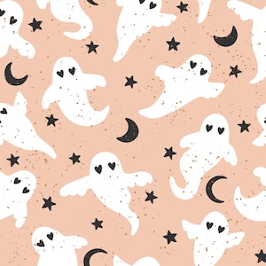 Pink Ghost Fabric, Cute Halloween Fabric, Fabric by the Yard, Julie Storie Design, Quilting Cotton, Knit Fabrics, Canvas, Minky, Broadcloth