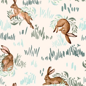 Cream Rabbit Fabric, Easter Fabric, Bunny Fabric, Fabric by the Yard, Deer Fiorella, Quilting Cotton, Sateen, Knit Fabric, Canvas, Spandex