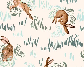Cream Rabbit Fabric, Easter Fabric, Bunny Fabric, Fabric by the Yard, Deer Fiorella, Quilting Cotton, Sateen, Knit Fabric, Canvas, Spandex