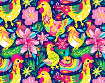 Bunter Hühner Stoff, Meterware, Tori Egeler, Bauernhof Tiere Stoff, Huhn Quilt Stoff, Canvas, Sateen, Jersey, Minky