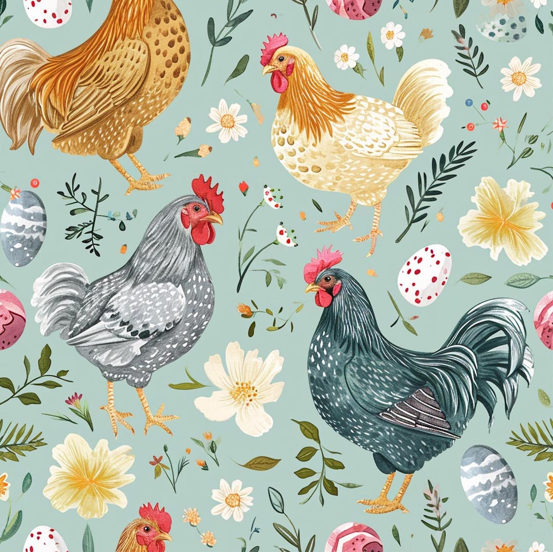 Blue Chicken Fabric, Chicken Egg Fabric, Farm Fabric, Fabric by the ...