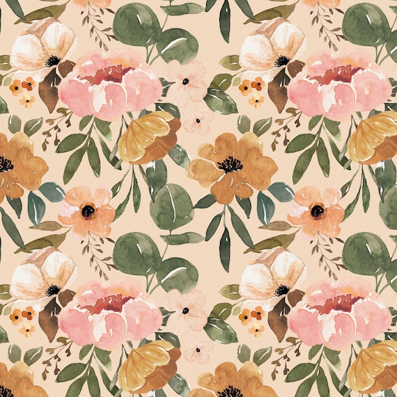 Rosa Boho Blumenstoff, Meterware, Cate Rainn, Quilting Baumwolle