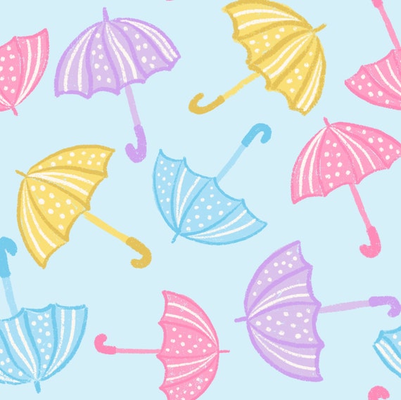 Pastel Umbrella Fabric, Spring Fabric, Fabric by the Yard, Vivie & Ash, Quilting Cotton, Knit Fabric, Sateen, Bamboo, Jersey, Swim, Rib Knit