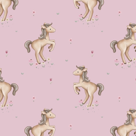 Rosa Pferde Stoff, Baby Mädchen Pferd Stoff, Meterware, Autumn