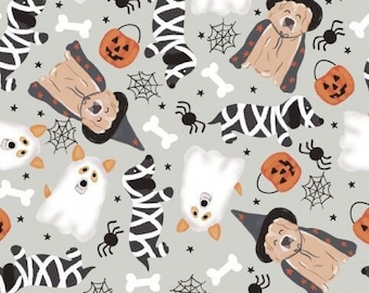 Halloween Puppy Fabric, Fabric by the Yard, Halloween Dog Fabric, Brittany Frost, Quilting Cotton, Bamboo, Jersey, French Terry, Canvas