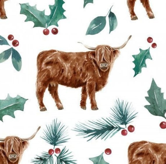 Christmas Highland Cow Fabric, Fabric by the Yard, Cate & Rainn, Quilting  Cotton, Broadcloth, Canvas, Sateen, Spandex, Bamboo, Fat Quarter