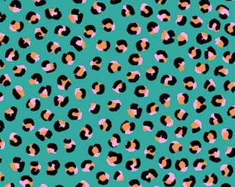 Teal Leopard Print Fabric, Animal Print Fabric, Fabric by the Yard, Little Smilemakers, Quilting Cotton, Jersey, Canvas, Brushed Polyester