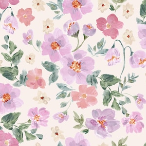 Purple Floral Fabric, Watercolor Flower Fabric, Fabric by the Yard, Indy Bloom Design, Quilting Cotton, Broadcloth, Sateen, Minky, Spandex