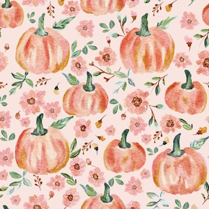 Watercolor Pumpkin Fabric, Fabric by the Yard, Fall Fabric, Pumpkin Floral, Vivie & Ash, Quilting Cotton, Broadcloth, Canvas, Knit Fabric