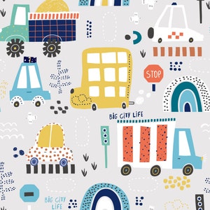 City Cars Fabric, Vehicle Fabric, Fabric by the Yard, Solmariart, Quilting Cotton, French Terry, Broadcloth, Minky Spandex, Jersey, Bamboo