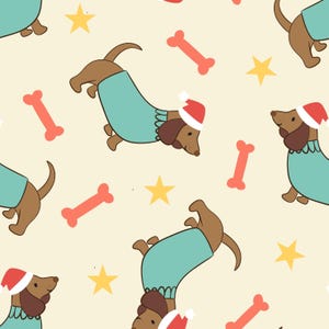 Christmas Dachshund Fabric, Holiday Dog Fabric, Fabric by the Yard, Prue Melanie, Quilting Cotton, Spandex, Canvas, Knit Fabric, Minky
