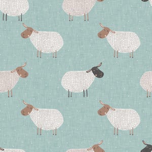 Tessuto Blue Sheep, Tessuto con animali da fattoria, Tessuto tagliato su misura, Marta Munte, Cotone per trapuntatura, Tessuto a maglia, Tela, Minky, Jersey, Raso