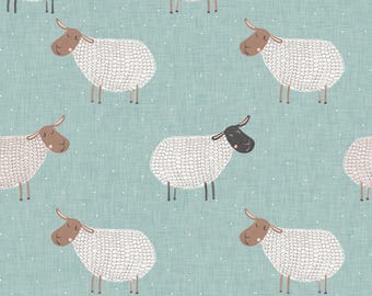 Blue Sheep Fabric, Farm Animal Fabric, Fabric by the Yard, Marta Munte, Quilting Cotton, Knit Fabric, Canvas, Minky, Jersey, Sateen