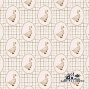 Gingham Goose Fabric, Geese Nursery Print, Louise Rowles