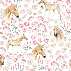 Rosa Pferd Blumen Stoff, Bauernhof Tier Stoff, Meterware, Kamides Studio, Quilting Baumwolle, Strickstoff, Sateen, Leinwand, Webstoff