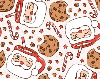 Santa Mugs Fabric, Christmas Hot Cocoa Fabric, Fabric by the Yard, Julie Storie, Quilting Cotton, French Terry, Jersey, Sateen, Minky