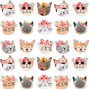 Flower Cat Fabric, Cute Kitty Fabric, Fabric by the Yard, Hey Cute Design, Quilting Cotton, Knit Fabric, Canvas, Spandex, Bamboo, Swim