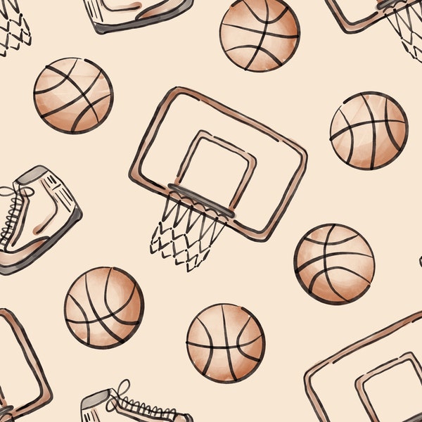 Cream Basketball Fabric, Fabric by the Yard, Sports Fabric, Tate Made Modern, Quilting Cotton, Knit Fabric, Spandex, Canvas, Bamboo, Minky