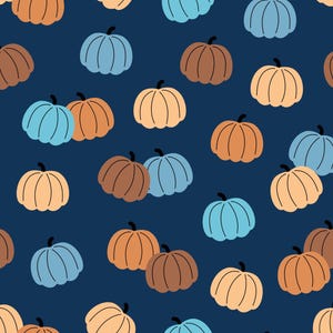 Blue Pumpkin Fabric, Fall Fabric, Fabric by the Yard, Little Smilemakers, Broadcloth, Quilting Cotton, French Terry, Bamboo, Canvas, Minky