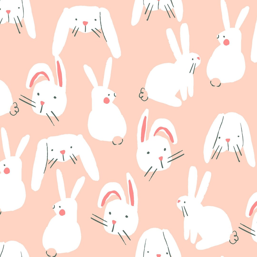 Peach Pink Bunny Fabric, Easter Fabric, Rabbits, Fabric by the Yard ...