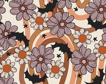 Halloween Bat Floral Fabric, Halloween Flower Fabric, Fabric by the Yard, Brittany Frost, Quilting Cotton, Knit Fabric, Canvas, Minky
