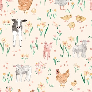 Farm Animal Fabric, Cow Pig Sheep Fabric, Fabric by the Yard, Tate Made Modern, Quilt Fabric, Canvas, Sateen, Knit Fabric, Broadcloth, Minky