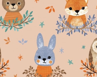 Woodland Animal Fabric, Fabric by the Yard, Petit Faon, Woodland Mates, Quilting Cotton, Bamboo, French Terry, Spandex, Canvas, Jersey