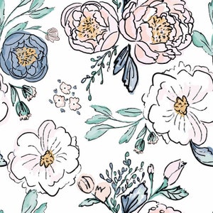 Floral Fabric, Periwinkle Rose, Fabric by the Yard, Indy Bloom Design, Quilting Cotton, Fat Quarter, Bamboo, Swim Fabric, Canvas, Jersey