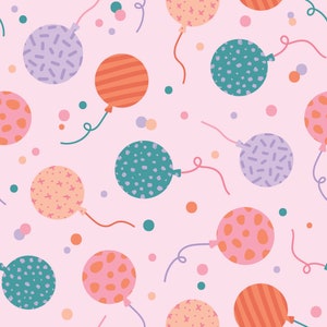 Pink Birthday Party Fabric, Balloon Fabric, Fabric By the Yard, Little Smilemakers, Quilting Cotton, Fat Quarter, Canvas, Knit Fabric
