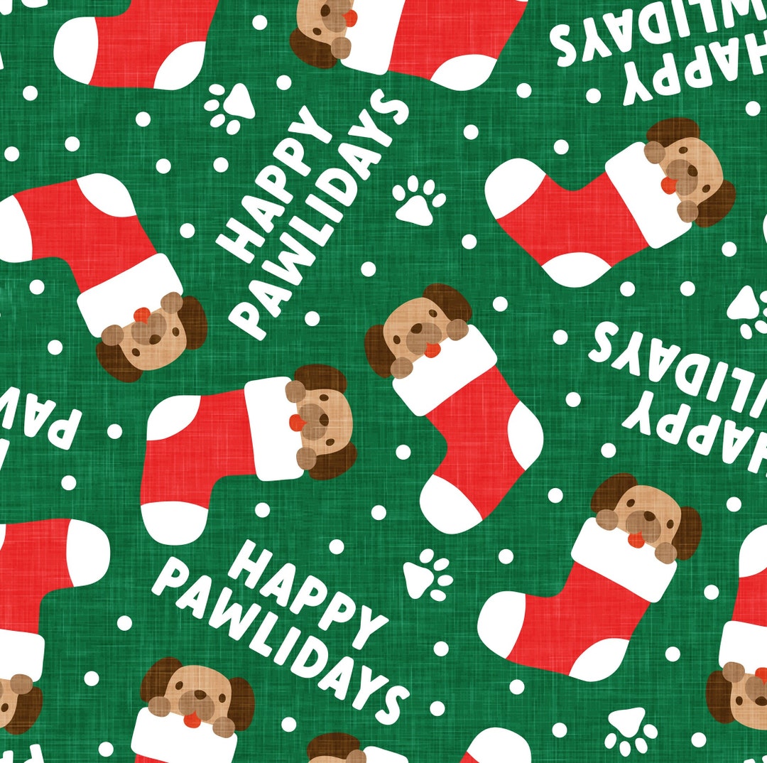 Happy Pawlidays Dog Fabric Christmas Dog Fabric Fabric by Etsy