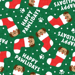 Happy Pawlidays Dog Fabric, Christmas Dog Fabric, Fabric by the Yard, Little Arrow, Quilting Cotton, Canvas, Knit Fabrics, Minky, Sateen
