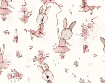 Cream Ballet Bunny Fabric, Ballerina Rabbit Fabric, Fabric by the yard, Pookys World, Quilting Cotton, Knit Fabric, Minky, Jersey, Sateen