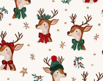 Christmas Reindeer Fabric, Children's Christmas Fabric, Fabric by the Yard, Vivie & Ash, Quilting Cotton, Knit Fabric, Canvas, Minky