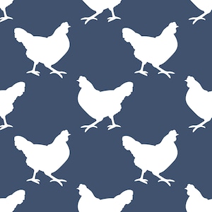 Blue Chicken Silhouette Fabric, Fabric by the Yard, Chicken Fabric, Quilting Cotton, Broadcloth, Organic Cotton, Spandex, Bamboo, Canvas