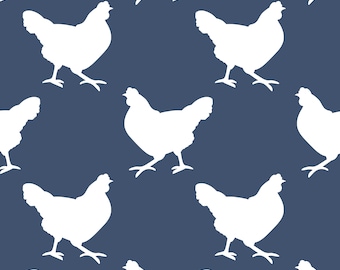 Blue Chicken Silhouette Fabric, Fabric by the Yard, Chicken Fabric, Quilting Cotton, Broadcloth, Organic Cotton, Spandex, Bamboo, Canvas