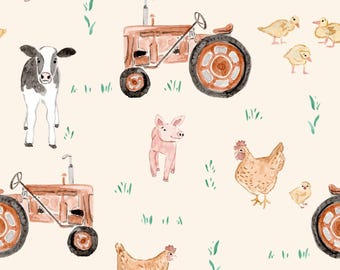 Farm Animal Fabric, Tractor Fabric, Fabric by the Yard, Tate Made Modern, Quilt Fabric, Canvas, Sateen, Knit Fabric, Broadcloth, Minky