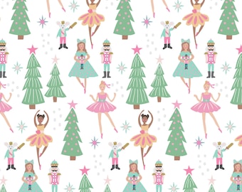 Pastel Nutcracker Fabric, Christmas Ballet Fabric, Fabric by the Yard, Hey Cute Designs, Quilting Cotton, Sateen, Broadcloth, Canvas, Minky
